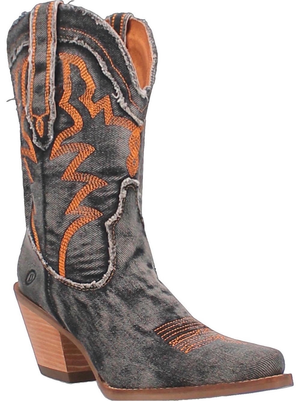 NWB Dingo Women's Distressed Gray Cowboy Boot with Orange Stitching Size 8